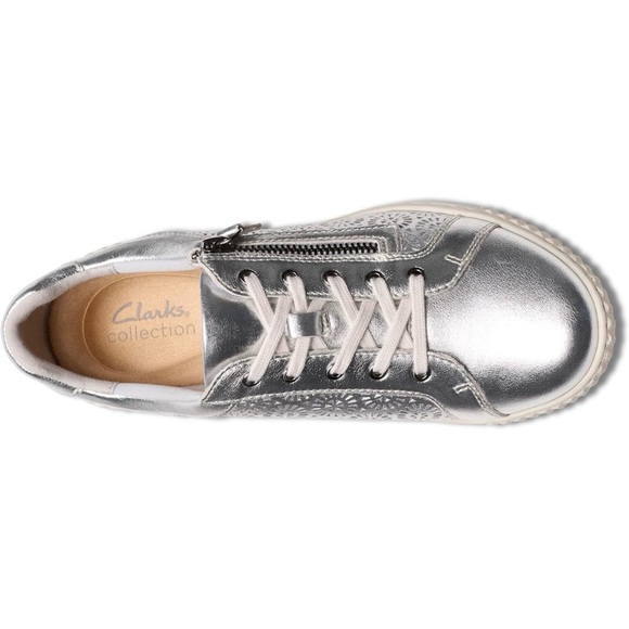 Clarks Shoes - Clarks Metallic Silver Lace-Up Zip Sneaker